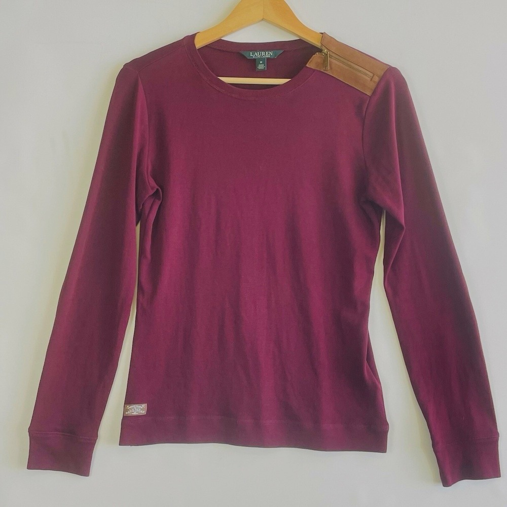 Lauren Ralph Lauren Women Medium Top Burgundy Faux Suede Equestrian Preppy Chic